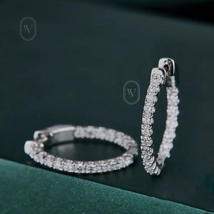 0.98 Ct. round Diamond Hoop Earrings - 14K White Gold U Shape Prong Set Diamond inside Out Hoop Earrings