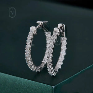 0.98 Ct. round Diamond Hoop Earrings - 14K White Gold U Shape Prong Set Diamond inside Out Hoop Earrings