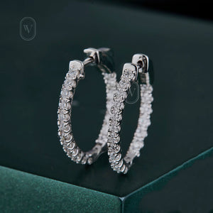 0.98 Ct. round Diamond Hoop Earrings - 14K White Gold U Shape Prong Set Diamond inside Out Hoop Earrings