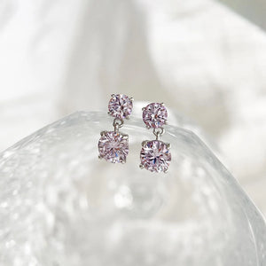 Genuine Moissanite Double Drop Earrings: Platinum Overlay Sterling Silver