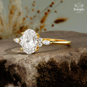 1Ct Oval Lab Diamond Engagement Ring: 14K Gold Promise Ring