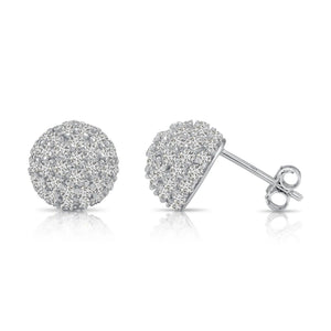 Elegant Sterling Silver Half Ball Stud Earrings with Sparkling Simulated Diamonds.