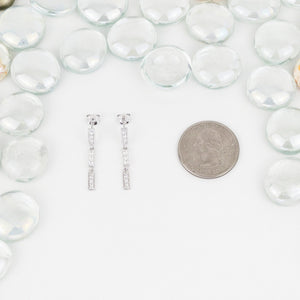 Dangle Drop Earrings, Sterling Silver, White Gold Rhodium Plating, CZ Diamonds Bar Earrings, Drop Earrings, Dangling Silver Earrings, Dainty
