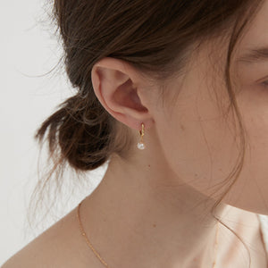 Natural Freshwater Pearl Dangle Earrings, Gold Plated Real Pearl Huggie Earrings, Sliver Drop Earrings, Wedding Hoop Earring, Gift for Her