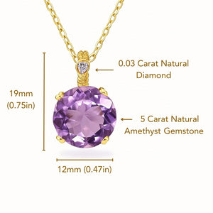 Stunning 14K Yellow Gold Amethyst & Diamond Pendant Necklace.
