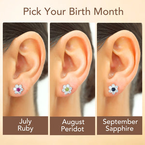 Sterling Silver Gold Plated Flower Birthstone CZ Stud Earrings, 12 Colors Available