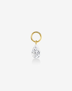 Radiant Pear Lab Diamond Huggie Charm Earrings.