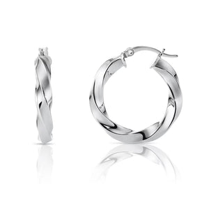 Stylish 925 Sterling Silver Shiny Twist Medium Hoop Earrings for Women - 1 Inch (25mm).