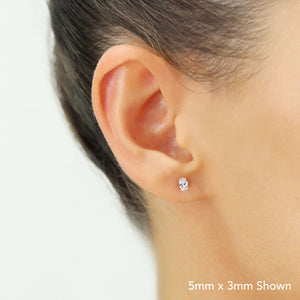 14K Solid Gold Basket Set Oval CZ Stud Earrings, with Pushbacks