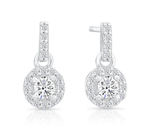 CZ Tiny round Halo Dangle Stud Earrings in Sterling Silver