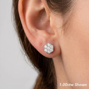 Stunning 14K White Gold Diamond Cluster Unisex Stud Earrings with Secure Screw Backs.