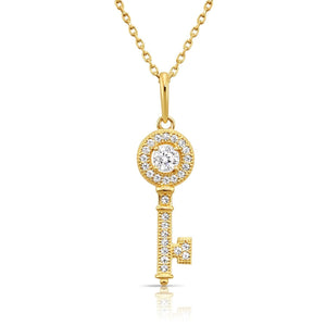 Beautiful 14K Solid Yellow Gold Key Pendant Necklace with 18" Cable Chain.
