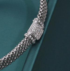 Sterling Silver Simulated Diamond Italian Cuff Bracelet, Fits 7In-8In