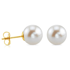 14K Yellow Gold Classy Freshwater Pearl Stud Earrings, 7Mm