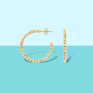 Elegant 14K Italian Gold Dainty Hoop Earrings with Beads.