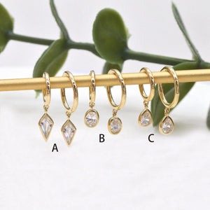 14K Solid Gold Dangle Charm Hoop Earring Dainty Drop Earring Dangle Rhombus Oval Dangling Charm Clicker Dangle Earring Cartilage Hoop 16G