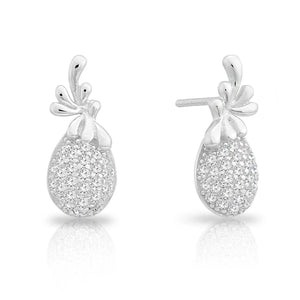 Sterling Silver Pineapple Stud Earrings with CZ - Tropical Fruit Charm.