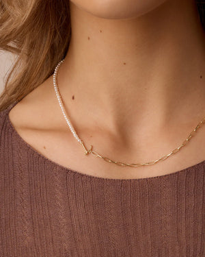 Lou Pearl Alphabet Necklace NikNenz™ Premium Gold & Diamonds