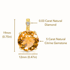 Stunning 14K Yellow Gold Citrine and Diamond Pendant Necklace.