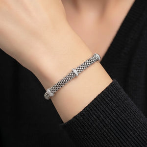 Sterling Silver CZ Three Station Italian Bracelet, with a Secure Lobster Lock, 7.5"