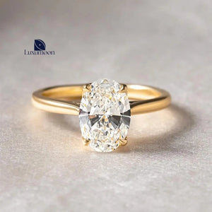 Oval Lab Grown Diamond Engagement Ring: 14K Solid Gold Solitaire