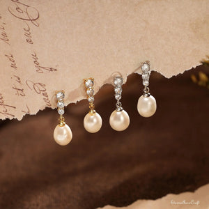 Real Freshwater Pearl Drop Earrings with Diamond, CZ Pearl Stud Earrings, Wedding Earrings, Pearl Bridal Earrings, Bridesmaid Gifts for Her