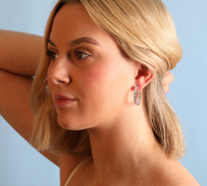 Hinged Hoop inside Out Earrings Set with round Simulated Diamonds 5A Cubic Zirconia in Rhodium Plated Sterling Silver 3Cm Diameter