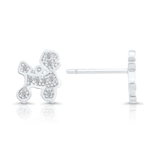 Sterling Silver CZ Poodle Stud Earrings