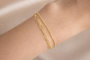 Elegant Gold Filled Bracelet Set - Stackable Rectangle & Box Chain Design, Perfect Gift for Her.