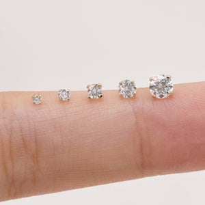 14K Solid Gold Solitaire Diamond Cartilage Earring Labret Flat Back Moissanite Tragus Internal Threaded Helix Piercing Conch Nose Stud