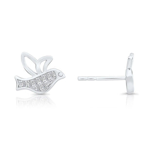 Sterling Silver CZ Little Bird Stud Earrings - Charming and Elegant Accessory.