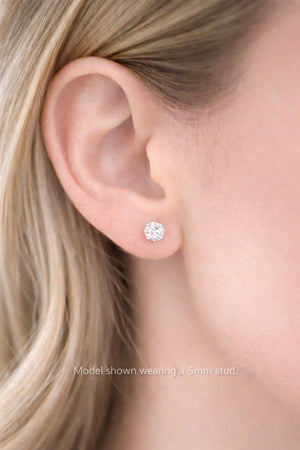 925 Sterling Silver round Earrings Studs Clear Tiny Small One Pair