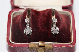 Antique Circa 1920S 18K Gold Art Deco Natural Diamond Decorated Earring