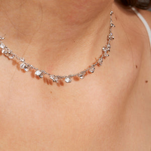 ECRIN | Dainty round Diamond Dangle Necklace, Diamond Station Bezel Necklace