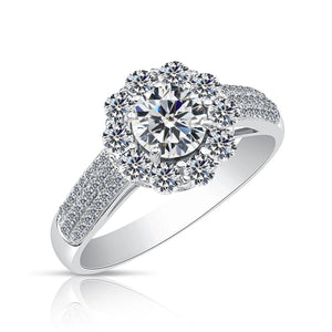 Sterling Silver Flower Halo CZ Engagement Ring