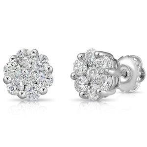 Stunning 14K White Gold Diamond Cluster Unisex Stud Earrings with Secure Screw Backs.