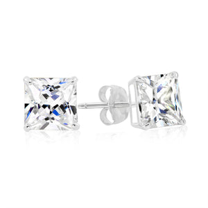 Elegant Sterling Silver Princess-Cut CZ Pushback Stud Earrings.