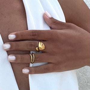 Waterproof Gold Double Band Ring - Adjustable Stainless Steel Ring - Tarnish Free Gold Ring - Elegant Dainty Ring for Everyday