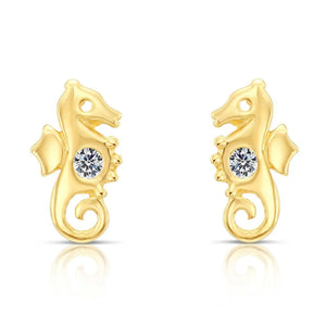 10K Yellow Gold Tiny Seahorse Stud Earrings
