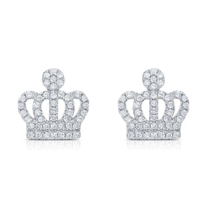 Elegant CZ Royal Crown Sterling Silver Stud Earrings.