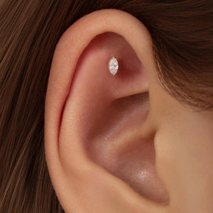 Premium Implant Grade Titanium Marquise Threadless Push Pin Labret Earrings - Flat Back Design for Comfort and Style.