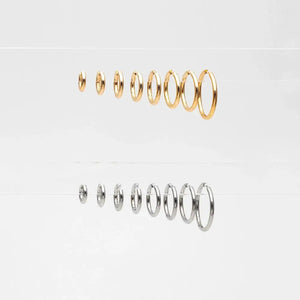 10 Pcs Gold & Silver Stainless Steel Huggie Hoop Earrings - 2.5mm Thick, 13-30mm Sizes.