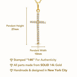 Stunning 14K Yellow Gold Cross Pendant Necklace with 18" Cable Chain.