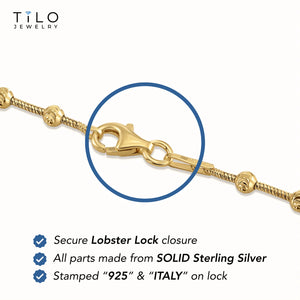Sterling Silver Gold Plated Diamond-Cut Moon Bracelet