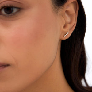 Diamond Ear Crawler Earrings, 14K Solid Gold Ear Climber Studs, Dainty Curved Natural Diamond Ear Climber Earrings, Best Birthday Present