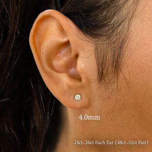 Single 14K Solid Gold Natural Diamond Stud Earring – 3 Prong Martini Setting Half Pair.