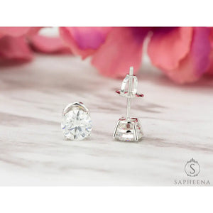 10K Gold Moissanite Stud Earrings | Screw Back round Cut Solitaire | Everyday Diamond Alternative Earrings