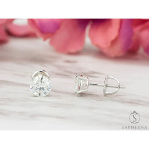 10K Gold Moissanite Stud Earrings | Screw Back round Cut Solitaire | Everyday Diamond Alternative Earrings