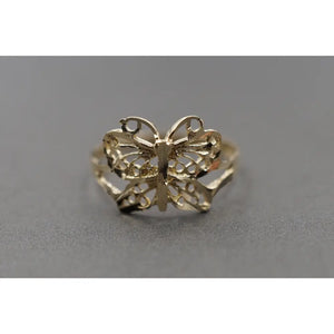 10K Solid Yellow Gold 0.45" Diamond Cut Butterfly Band Ring.