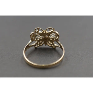 10K Solid Yellow Gold 0.45" Diamond Cut Butterfly Band Ring.